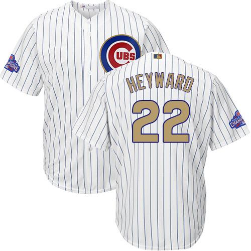 Cubs #22 Jason Heyward White(Blue Strip) Gold Program Cool Base Stitched MLB Jersey